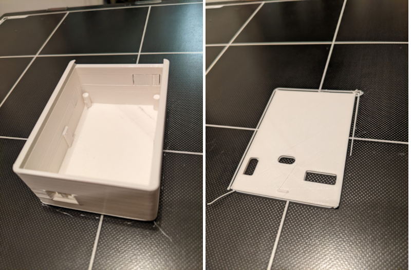 Figure 1: The case and lid freshly printed in white PLA.
